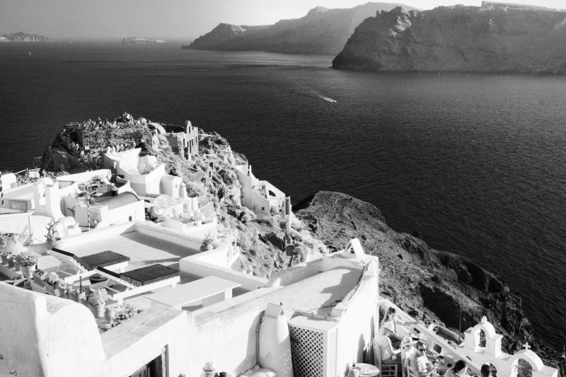 Oia Sunset, Santorini Black and White Prints