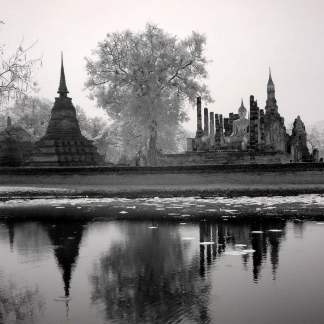Reflection of Sitting Buddha and Temple at Wat Mahathat, Thailand Canvas Art Prints